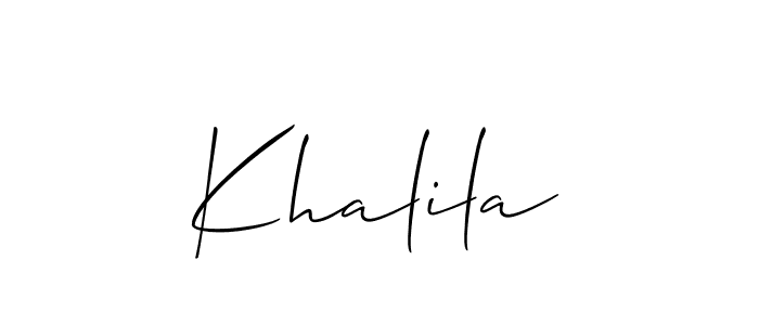 if you are searching for the best signature style for your name Khalila. so please give up your signature search. here we have designed multiple signature styles  using Allison_Script. Khalila signature style 2 images and pictures png