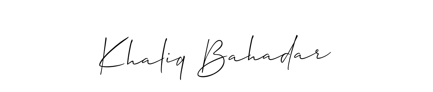 The best way (Allison_Script) to make a short signature is to pick only two or three words in your name. The name Khaliq Bahadar include a total of six letters. For converting this name. Khaliq Bahadar signature style 2 images and pictures png