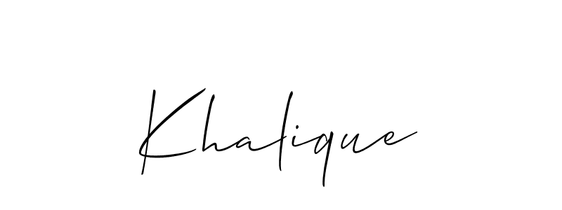 Make a beautiful signature design for name Khalique. With this signature (Allison_Script) style, you can create a handwritten signature for free. Khalique signature style 2 images and pictures png