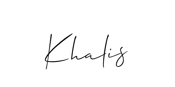 Use a signature maker to create a handwritten signature online. With this signature software, you can design (Allison_Script) your own signature for name Khalis. Khalis signature style 2 images and pictures png