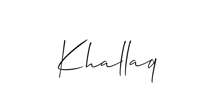 Use a signature maker to create a handwritten signature online. With this signature software, you can design (Allison_Script) your own signature for name Khallaq. Khallaq signature style 2 images and pictures png