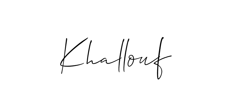 if you are searching for the best signature style for your name Khallouf. so please give up your signature search. here we have designed multiple signature styles  using Allison_Script. Khallouf signature style 2 images and pictures png
