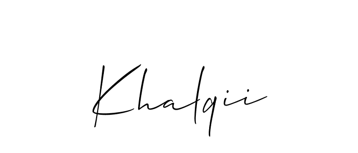 if you are searching for the best signature style for your name Khalqii. so please give up your signature search. here we have designed multiple signature styles  using Allison_Script. Khalqii signature style 2 images and pictures png