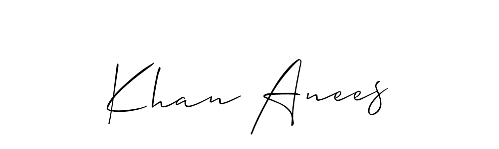 The best way (Allison_Script) to make a short signature is to pick only two or three words in your name. The name Khan Anees include a total of six letters. For converting this name. Khan Anees signature style 2 images and pictures png