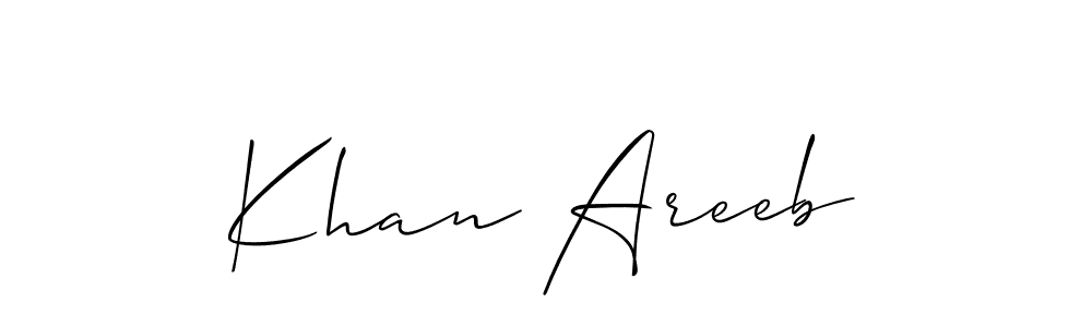 Also we have Khan Areeb name is the best signature style. Create professional handwritten signature collection using Allison_Script autograph style. Khan Areeb signature style 2 images and pictures png