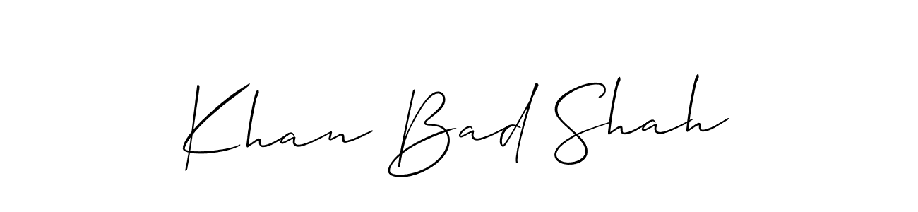 Also You can easily find your signature by using the search form. We will create Khan Bad Shah name handwritten signature images for you free of cost using Allison_Script sign style. Khan Bad Shah signature style 2 images and pictures png