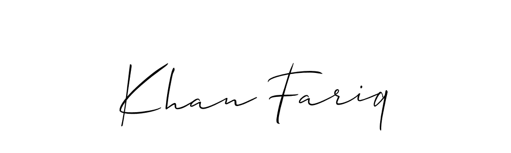 The best way (Allison_Script) to make a short signature is to pick only two or three words in your name. The name Khan Fariq include a total of six letters. For converting this name. Khan Fariq signature style 2 images and pictures png