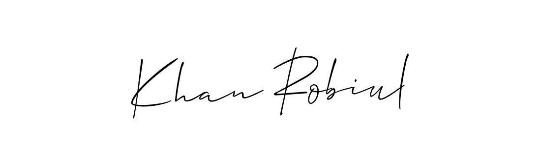 Allison_Script is a professional signature style that is perfect for those who want to add a touch of class to their signature. It is also a great choice for those who want to make their signature more unique. Get Khan Robiul name to fancy signature for free. Khan Robiul signature style 2 images and pictures png
