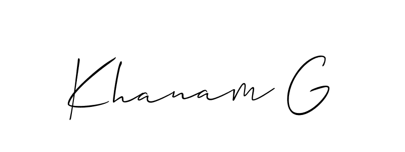 How to make Khanam G name signature. Use Allison_Script style for creating short signs online. This is the latest handwritten sign. Khanam G signature style 2 images and pictures png