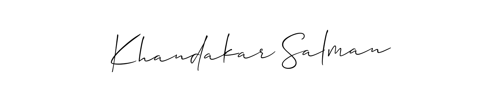 How to Draw Khandakar Salman signature style? Allison_Script is a latest design signature styles for name Khandakar Salman. Khandakar Salman signature style 2 images and pictures png