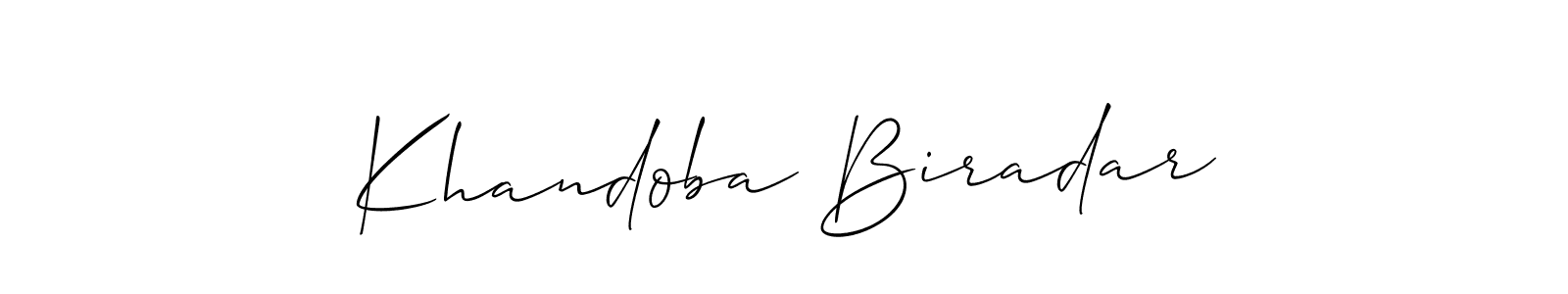 Also You can easily find your signature by using the search form. We will create Khandoba Biradar name handwritten signature images for you free of cost using Allison_Script sign style. Khandoba Biradar signature style 2 images and pictures png