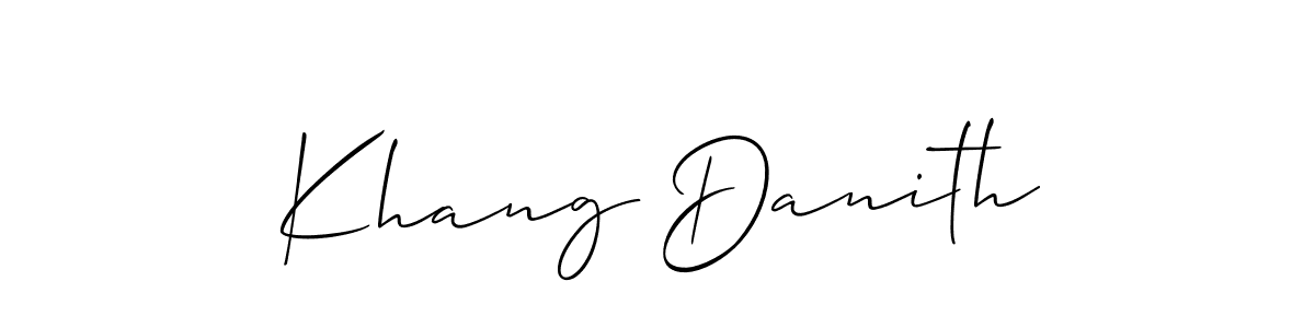 The best way (Allison_Script) to make a short signature is to pick only two or three words in your name. The name Khang Danith include a total of six letters. For converting this name. Khang Danith signature style 2 images and pictures png