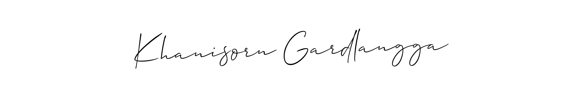 The best way (Allison_Script) to make a short signature is to pick only two or three words in your name. The name Khanisorn Gardlangga include a total of six letters. For converting this name. Khanisorn Gardlangga signature style 2 images and pictures png