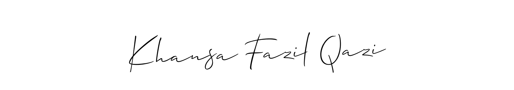 Make a short Khansa Fazil Qazi signature style. Manage your documents anywhere anytime using Allison_Script. Create and add eSignatures, submit forms, share and send files easily. Khansa Fazil Qazi signature style 2 images and pictures png