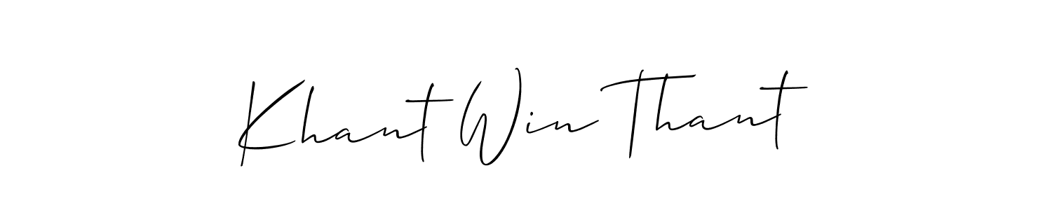 The best way (Allison_Script) to make a short signature is to pick only two or three words in your name. The name Khant Win Thant include a total of six letters. For converting this name. Khant Win Thant signature style 2 images and pictures png