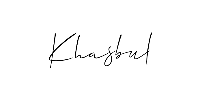 The best way (Allison_Script) to make a short signature is to pick only two or three words in your name. The name Khasbul include a total of six letters. For converting this name. Khasbul signature style 2 images and pictures png
