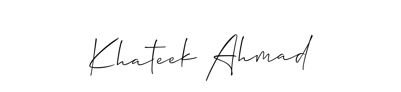 Make a short Khateek Ahmad signature style. Manage your documents anywhere anytime using Allison_Script. Create and add eSignatures, submit forms, share and send files easily. Khateek Ahmad signature style 2 images and pictures png