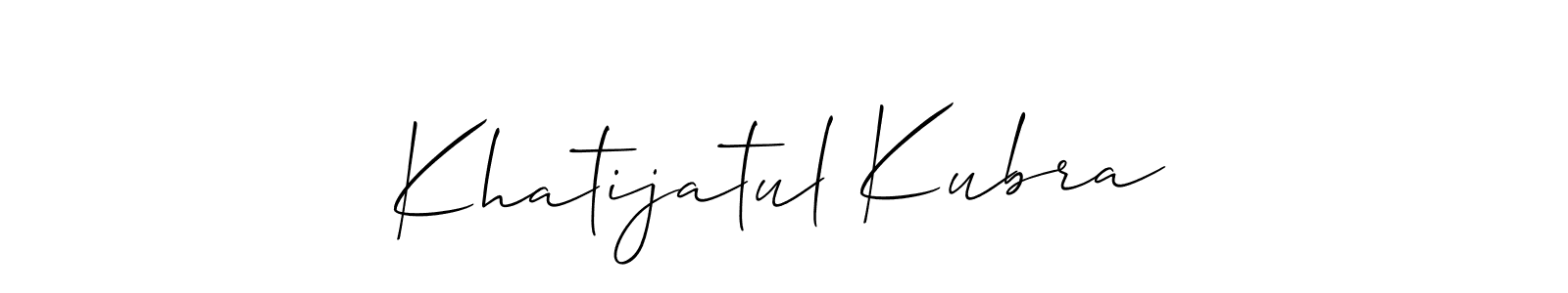 if you are searching for the best signature style for your name Khatijatul Kubra. so please give up your signature search. here we have designed multiple signature styles  using Allison_Script. Khatijatul Kubra signature style 2 images and pictures png