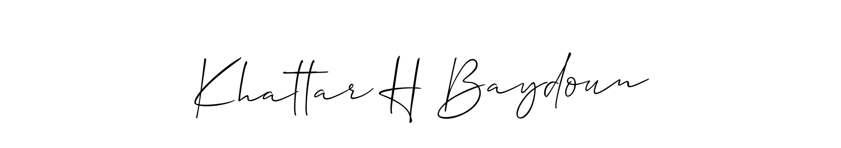 The best way (Allison_Script) to make a short signature is to pick only two or three words in your name. The name Khattar H Baydoun include a total of six letters. For converting this name. Khattar H Baydoun signature style 2 images and pictures png