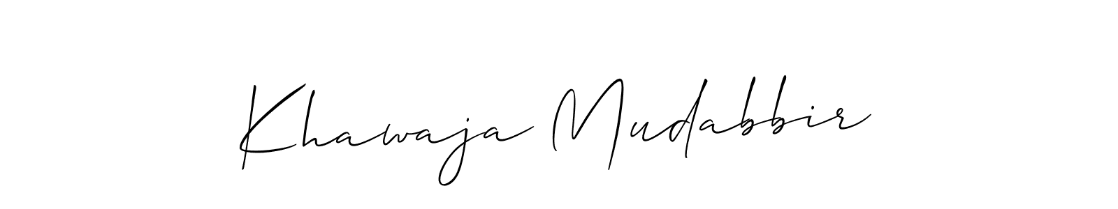if you are searching for the best signature style for your name Khawaja Mudabbir. so please give up your signature search. here we have designed multiple signature styles  using Allison_Script. Khawaja Mudabbir signature style 2 images and pictures png