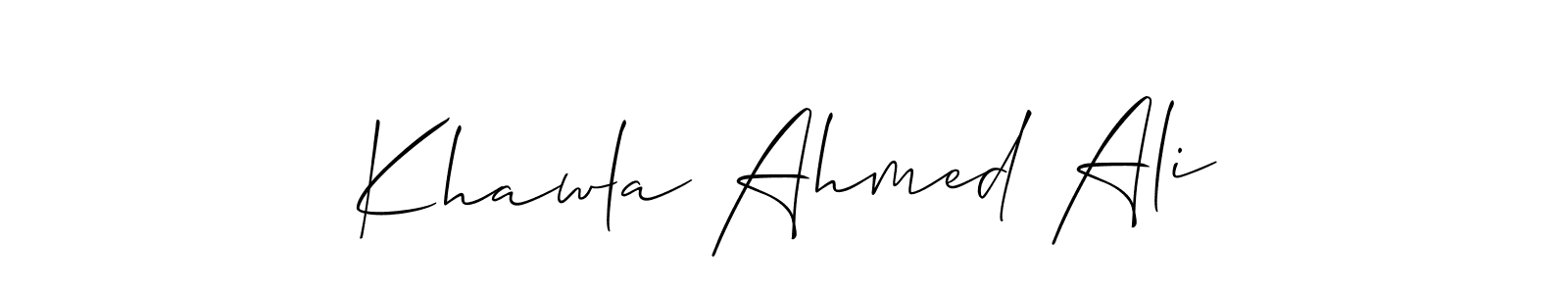 The best way (Allison_Script) to make a short signature is to pick only two or three words in your name. The name Khawla Ahmed Ali include a total of six letters. For converting this name. Khawla Ahmed Ali signature style 2 images and pictures png