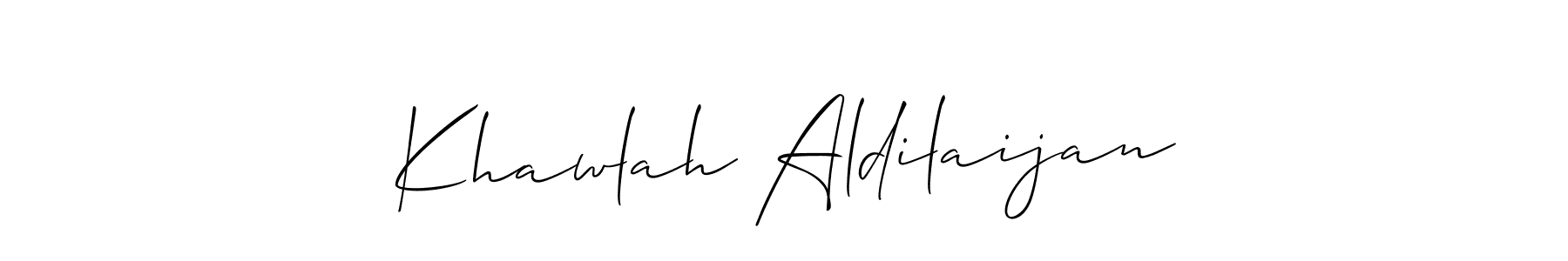 Allison_Script is a professional signature style that is perfect for those who want to add a touch of class to their signature. It is also a great choice for those who want to make their signature more unique. Get Khawlah Aldilaijan name to fancy signature for free. Khawlah Aldilaijan signature style 2 images and pictures png