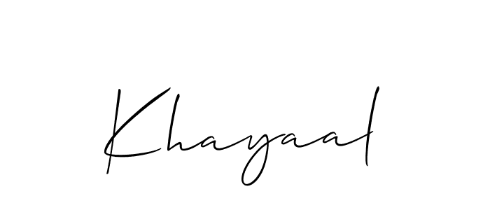 if you are searching for the best signature style for your name Khayaal. so please give up your signature search. here we have designed multiple signature styles  using Allison_Script. Khayaal signature style 2 images and pictures png