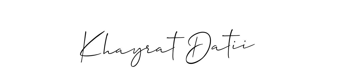 This is the best signature style for the Khayrat Datii name. Also you like these signature font (Allison_Script). Mix name signature. Khayrat Datii signature style 2 images and pictures png