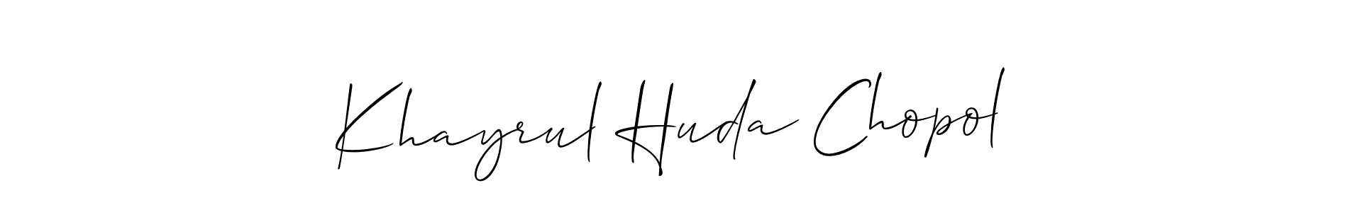 Allison_Script is a professional signature style that is perfect for those who want to add a touch of class to their signature. It is also a great choice for those who want to make their signature more unique. Get Khayrul Huda Chopol name to fancy signature for free. Khayrul Huda Chopol signature style 2 images and pictures png