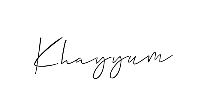 if you are searching for the best signature style for your name Khayyum. so please give up your signature search. here we have designed multiple signature styles  using Allison_Script. Khayyum signature style 2 images and pictures png