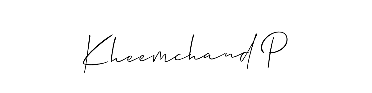 It looks lik you need a new signature style for name Kheemchand P. Design unique handwritten (Allison_Script) signature with our free signature maker in just a few clicks. Kheemchand P signature style 2 images and pictures png