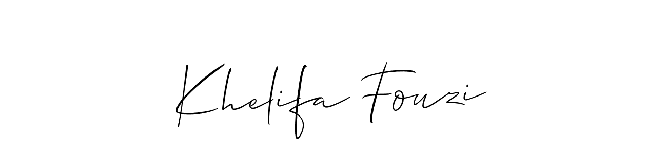 The best way (Allison_Script) to make a short signature is to pick only two or three words in your name. The name Khelifa Fouzi include a total of six letters. For converting this name. Khelifa Fouzi signature style 2 images and pictures png