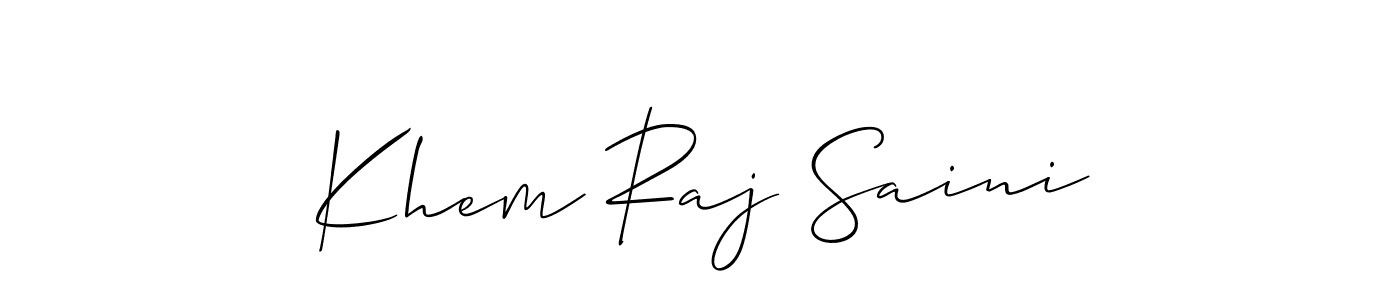 Allison_Script is a professional signature style that is perfect for those who want to add a touch of class to their signature. It is also a great choice for those who want to make their signature more unique. Get Khem Raj Saini name to fancy signature for free. Khem Raj Saini signature style 2 images and pictures png