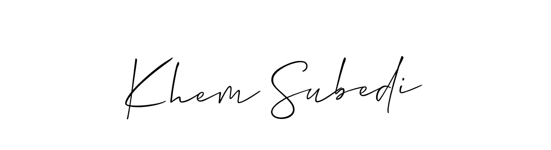 Also You can easily find your signature by using the search form. We will create Khem Subedi name handwritten signature images for you free of cost using Allison_Script sign style. Khem Subedi signature style 2 images and pictures png