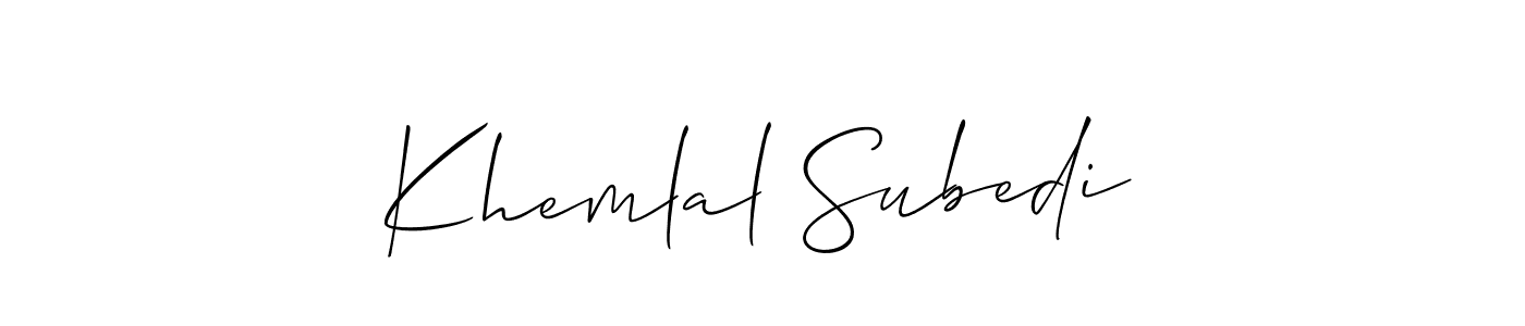 Make a short Khemlal Subedi signature style. Manage your documents anywhere anytime using Allison_Script. Create and add eSignatures, submit forms, share and send files easily. Khemlal Subedi signature style 2 images and pictures png