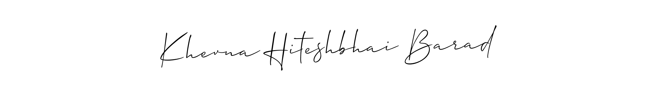 This is the best signature style for the Khevna Hiteshbhai Barad name. Also you like these signature font (Allison_Script). Mix name signature. Khevna Hiteshbhai Barad signature style 2 images and pictures png