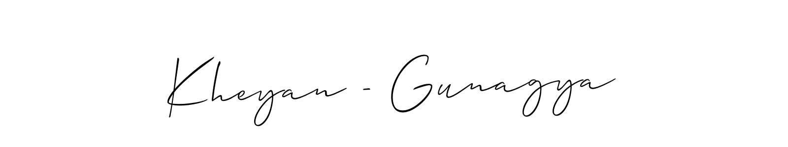The best way (Allison_Script) to make a short signature is to pick only two or three words in your name. The name Kheyan - Gunagya include a total of six letters. For converting this name. Kheyan - Gunagya signature style 2 images and pictures png