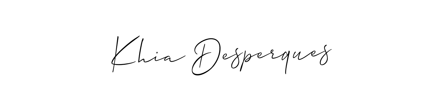 The best way (Allison_Script) to make a short signature is to pick only two or three words in your name. The name Khia Desperques include a total of six letters. For converting this name. Khia Desperques signature style 2 images and pictures png