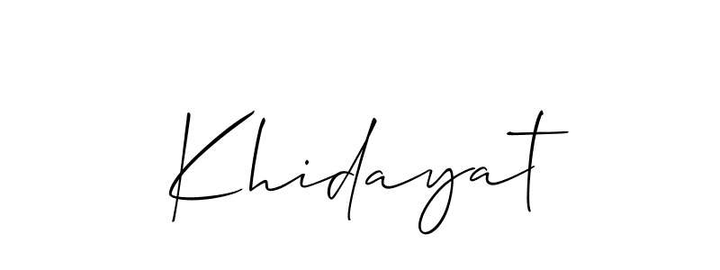 Make a short Khidayat signature style. Manage your documents anywhere anytime using Allison_Script. Create and add eSignatures, submit forms, share and send files easily. Khidayat signature style 2 images and pictures png