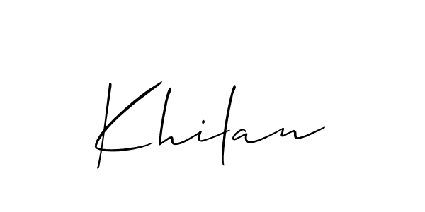 The best way (Allison_Script) to make a short signature is to pick only two or three words in your name. The name Khilan include a total of six letters. For converting this name. Khilan signature style 2 images and pictures png