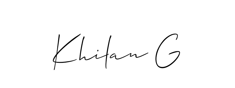 Similarly Allison_Script is the best handwritten signature design. Signature creator online .You can use it as an online autograph creator for name Khilan G. Khilan G signature style 2 images and pictures png