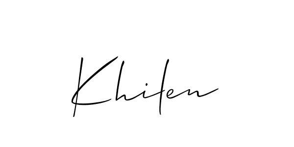 The best way (Allison_Script) to make a short signature is to pick only two or three words in your name. The name Khilen include a total of six letters. For converting this name. Khilen signature style 2 images and pictures png