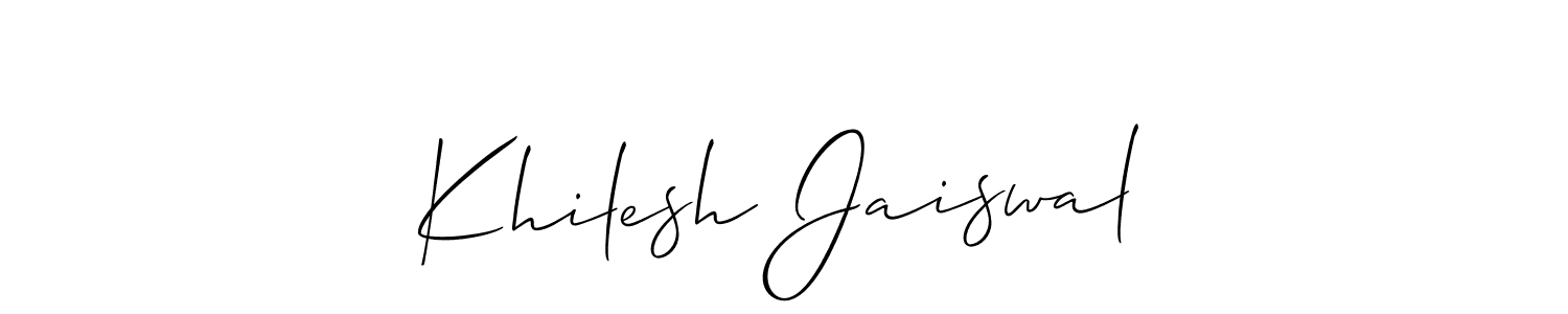 How to make Khilesh Jaiswal name signature. Use Allison_Script style for creating short signs online. This is the latest handwritten sign. Khilesh Jaiswal signature style 2 images and pictures png