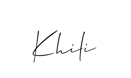 Make a beautiful signature design for name Khili. With this signature (Allison_Script) style, you can create a handwritten signature for free. Khili signature style 2 images and pictures png