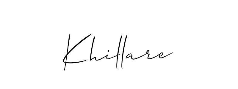Use a signature maker to create a handwritten signature online. With this signature software, you can design (Allison_Script) your own signature for name Khillare. Khillare signature style 2 images and pictures png