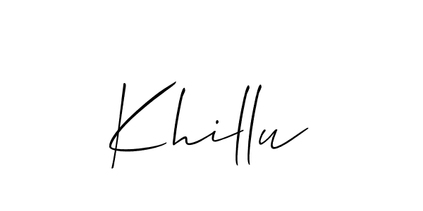 Use a signature maker to create a handwritten signature online. With this signature software, you can design (Allison_Script) your own signature for name Khillu. Khillu signature style 2 images and pictures png