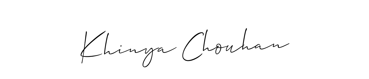 Allison_Script is a professional signature style that is perfect for those who want to add a touch of class to their signature. It is also a great choice for those who want to make their signature more unique. Get Khinya Chouhan name to fancy signature for free. Khinya Chouhan signature style 2 images and pictures png