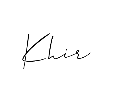 Make a beautiful signature design for name Khir. With this signature (Allison_Script) style, you can create a handwritten signature for free. Khir signature style 2 images and pictures png