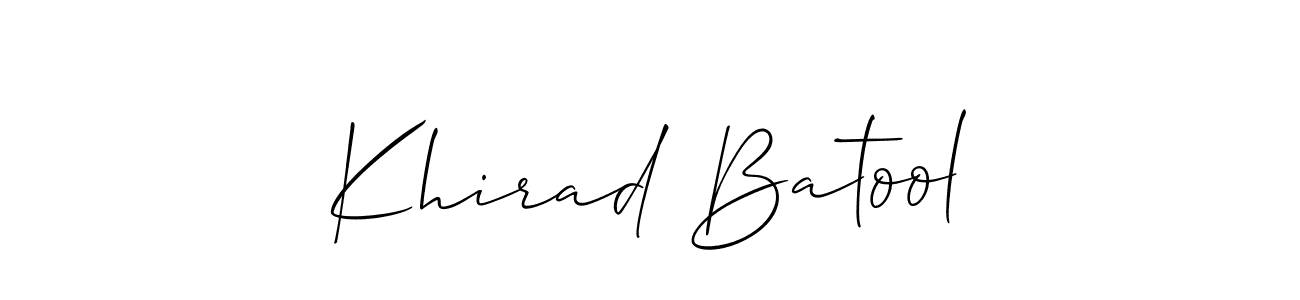 Create a beautiful signature design for name Khirad Batool. With this signature (Allison_Script) fonts, you can make a handwritten signature for free. Khirad Batool signature style 2 images and pictures png