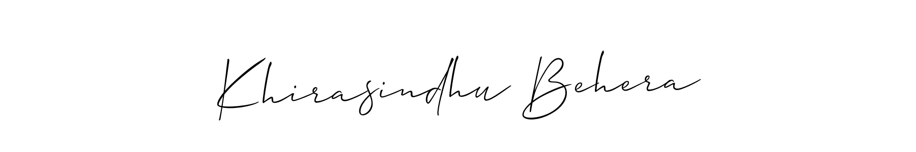 The best way (Allison_Script) to make a short signature is to pick only two or three words in your name. The name Khirasindhu Behera include a total of six letters. For converting this name. Khirasindhu Behera signature style 2 images and pictures png